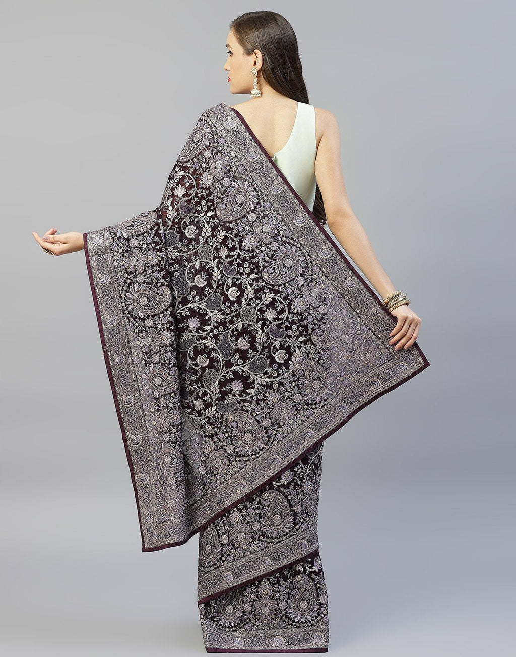 Embroidered Purple Saree