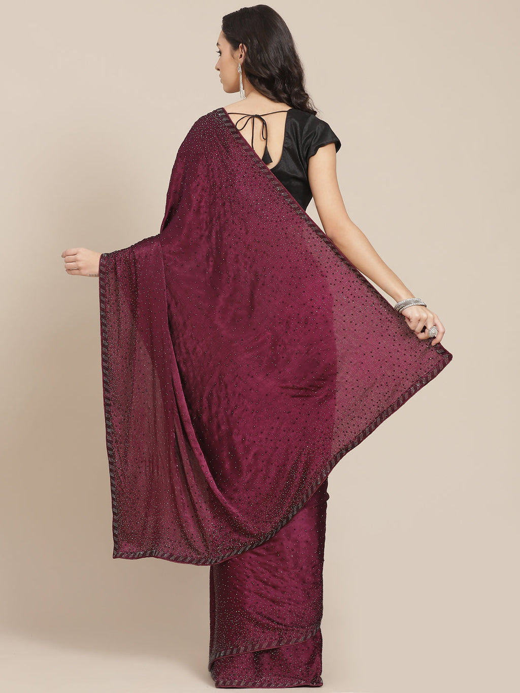 Stone Work Pure Crepe Embroided Saree