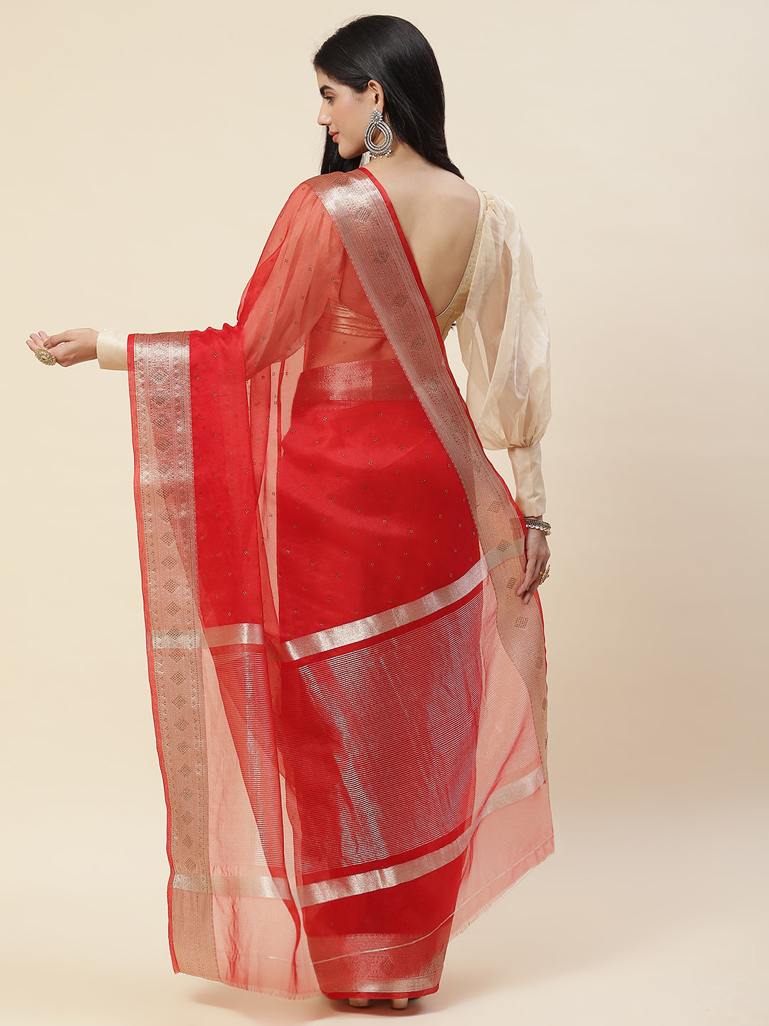 Stone Work Plain Organza Saree