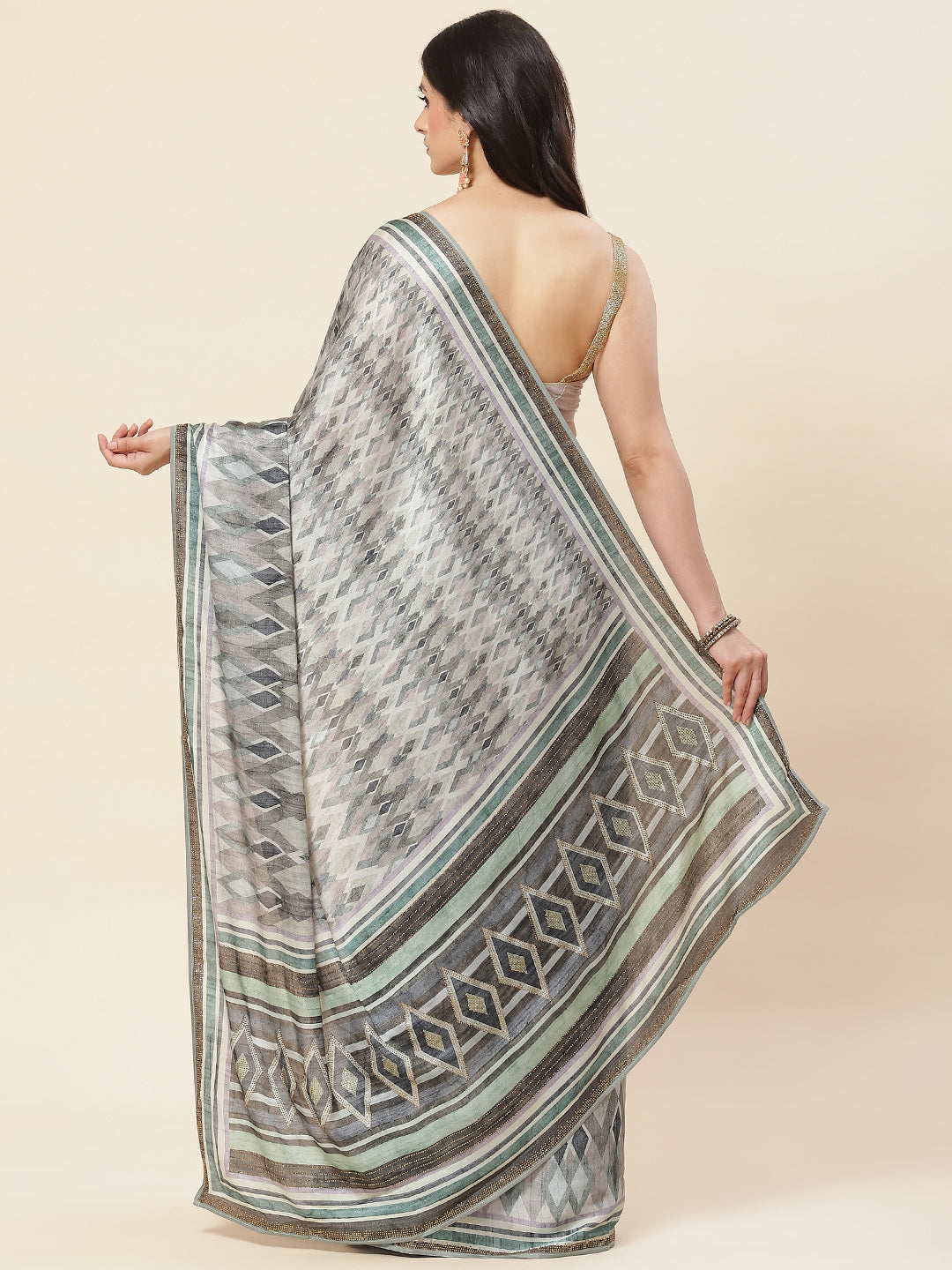 Abstract Digital Printed Satin Saree