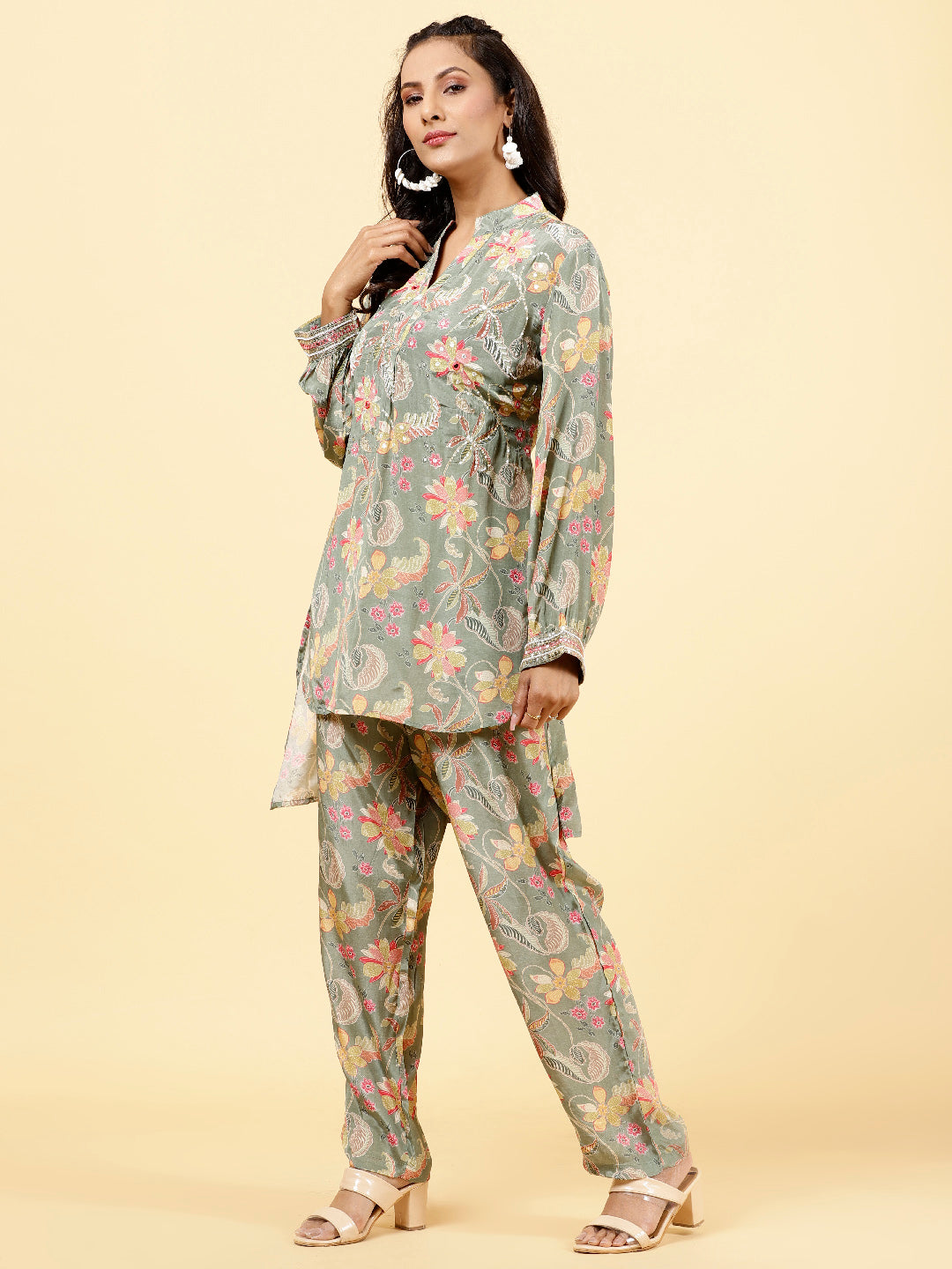 Printed Crepe Kurta With Pants