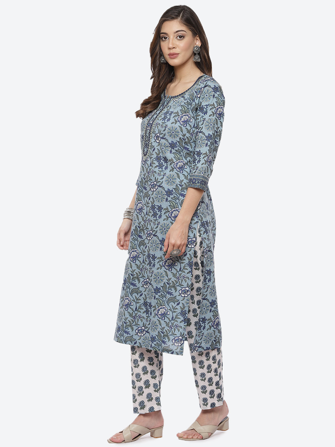 Floral Printed Cotton Kurta With Printed Pant