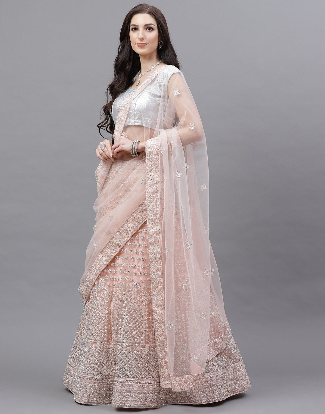Net Semi Stitched Lehanga set