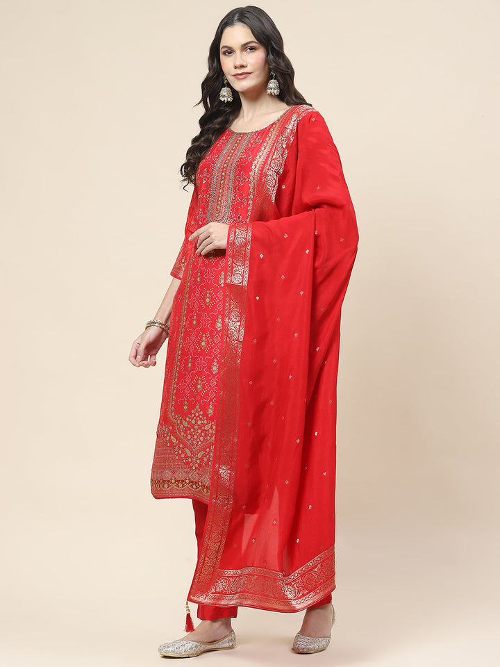 Printed Handloom Kurta With Pants &amp; Dupatta