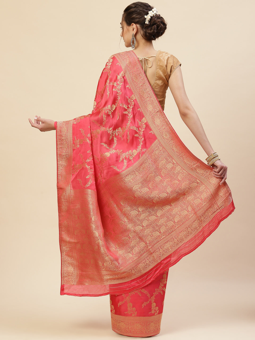 Floral Zari Jaal Satin Woven Saree