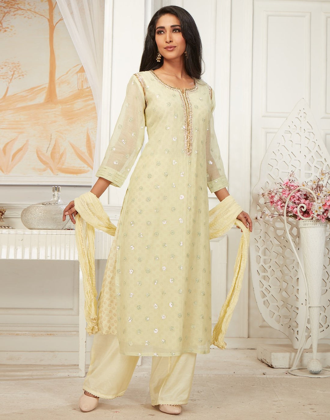Fine cotton chanderi kurta set