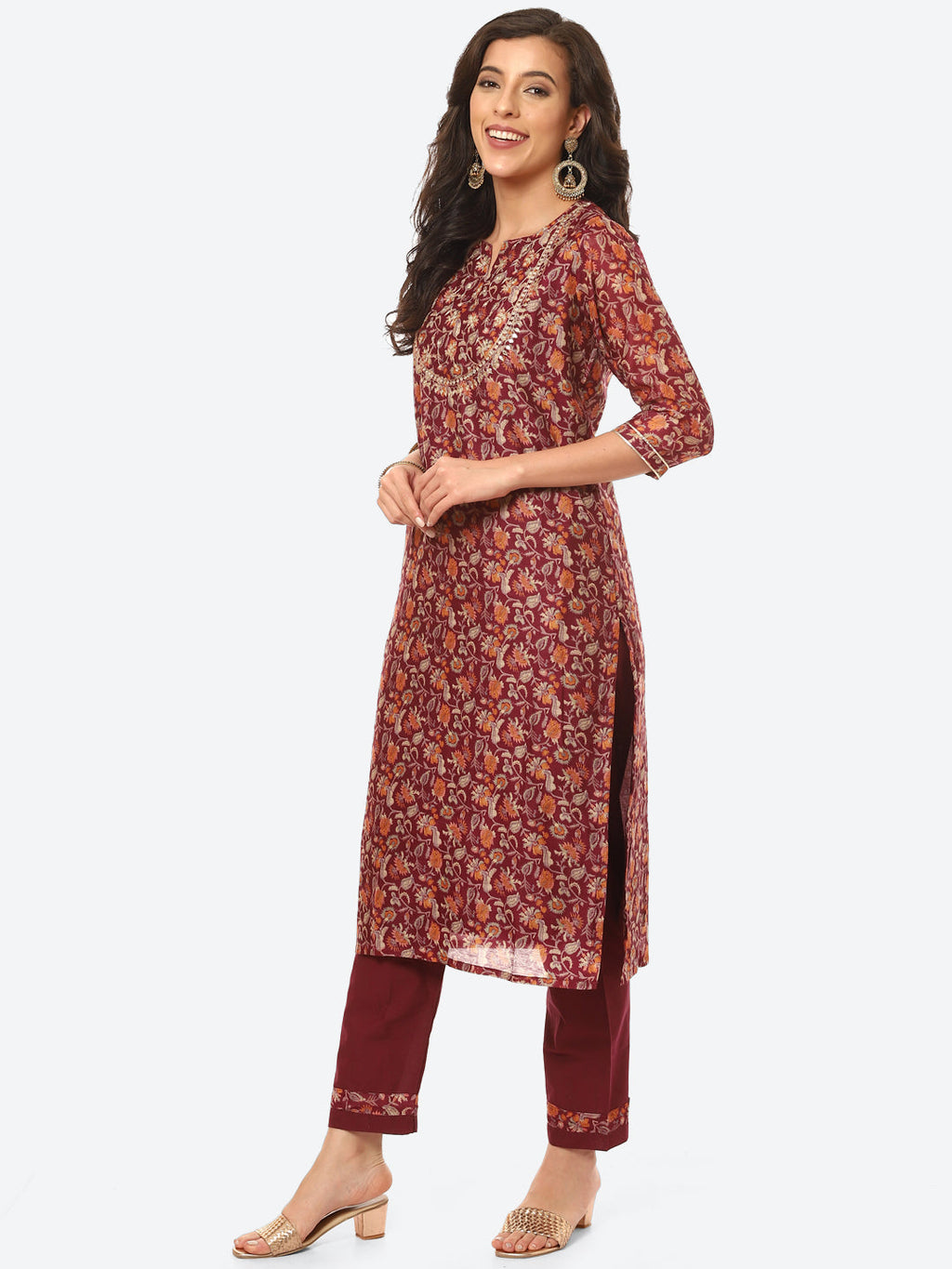 Gota Work Floral Chanderi Kurta With Pant