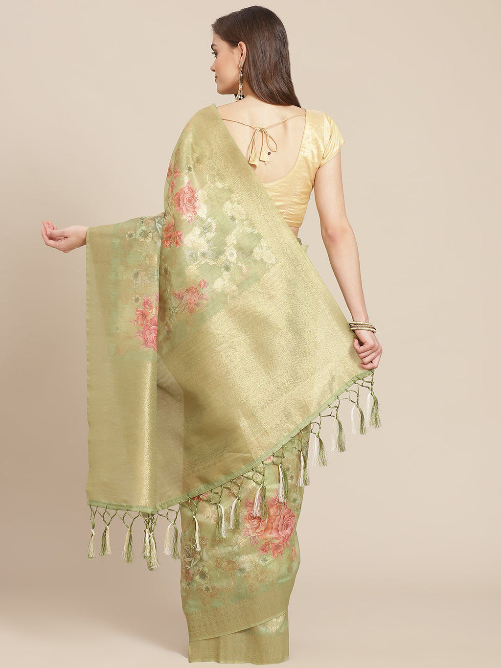 Digital Floral Printed Banarasi Pallu Cotton Chanderi Saree