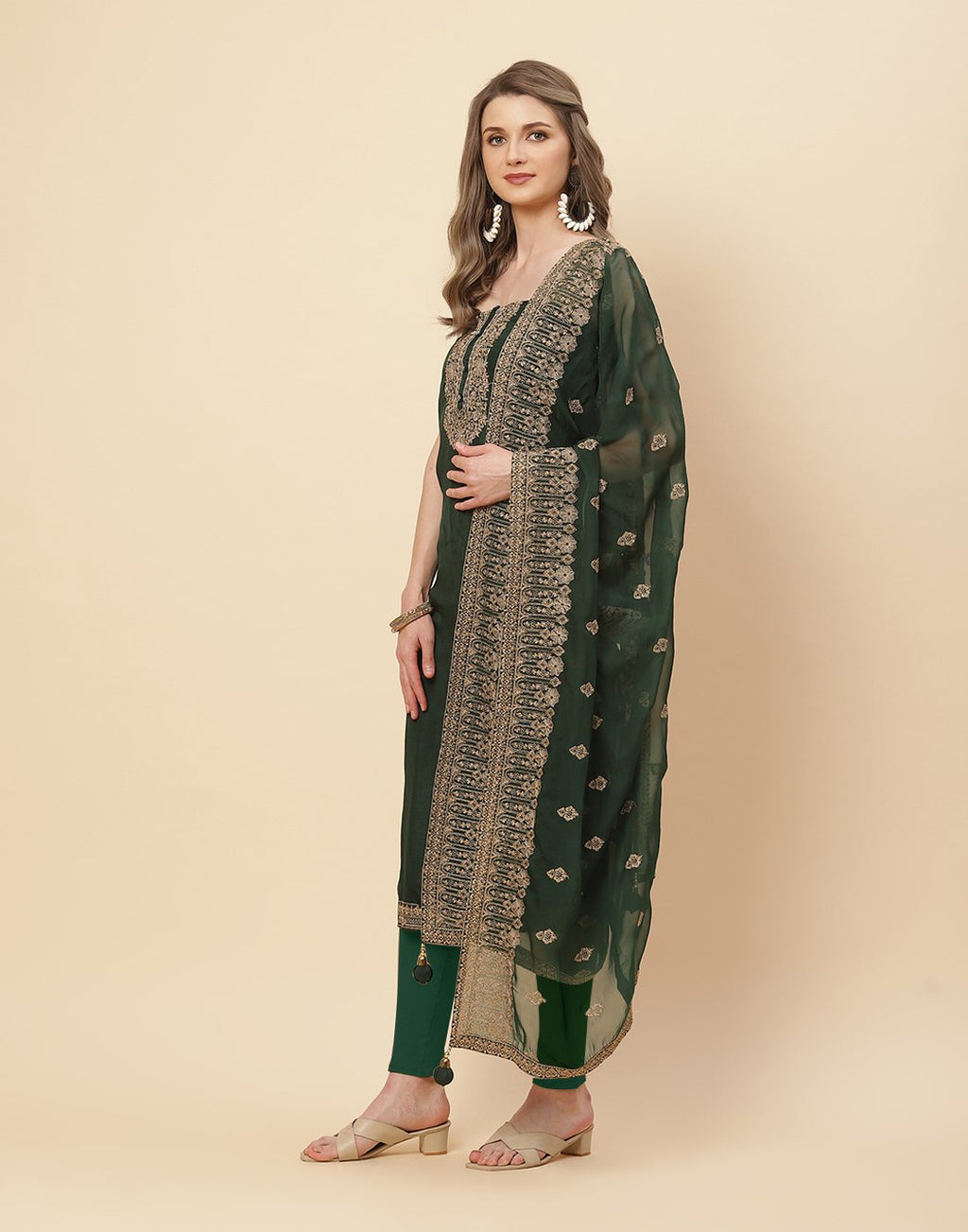 Embroidered Art Handloom Dupion Suit Piece with Chanderi Dupatta
