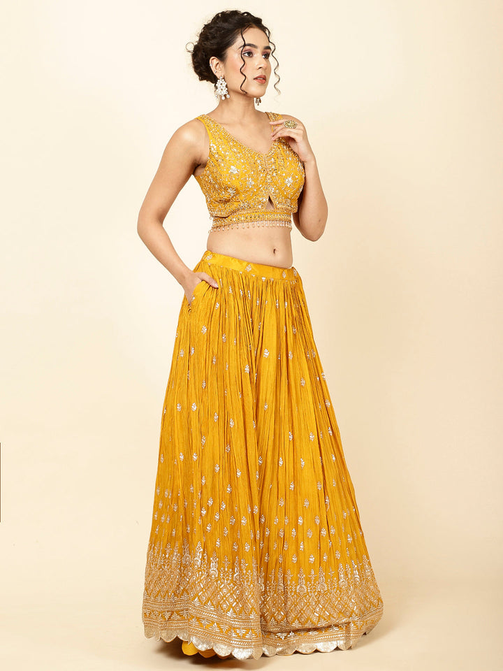 Sequin Embroidered Crepe Choli With Lehenga &amp; Dupatta