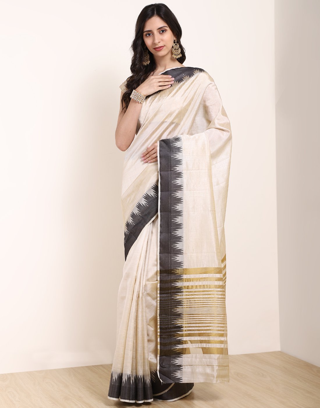 MBZ Meena Bazaar-Mustard Art Handloom Saree