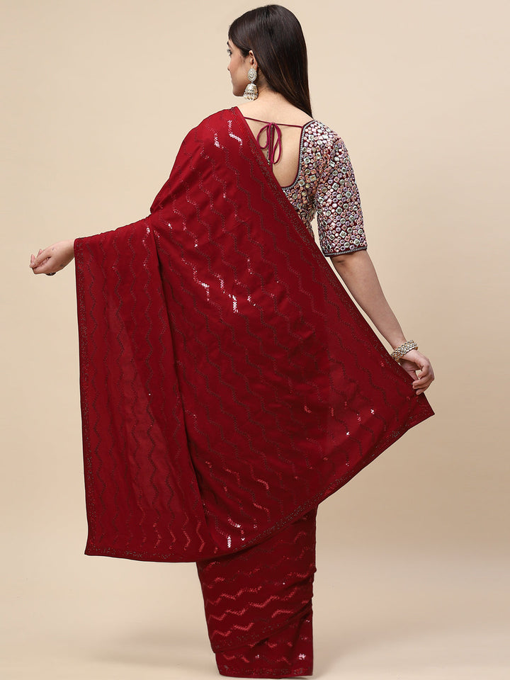 Sequin Embroidered Crepe Saree