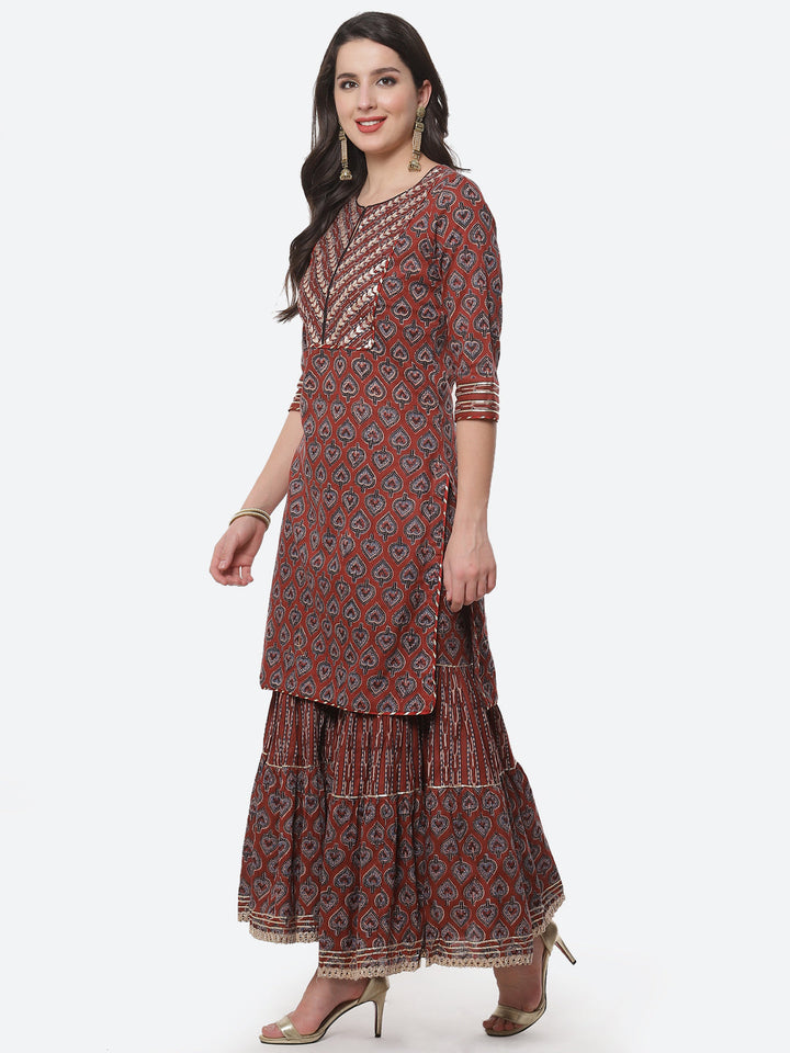 Printed Gota Patti Cotton Kurti With Sharara