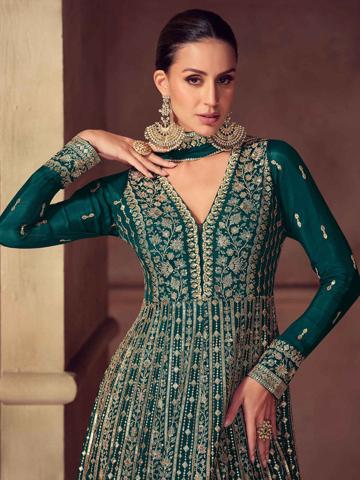 Embroidered Chinon Suit With Pant &amp; Dupatta