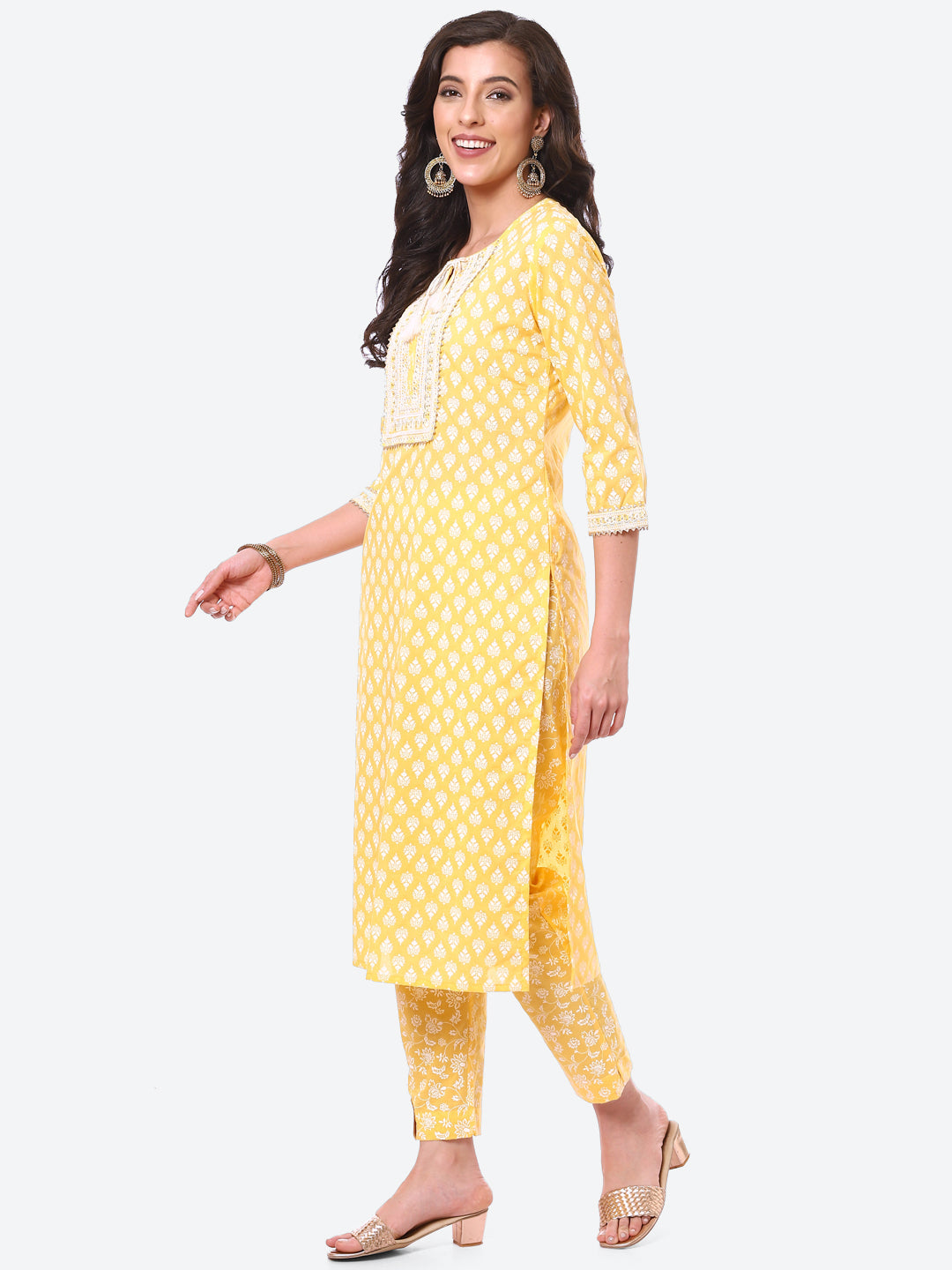 Sequin Work Printed Cotton Kurta With Pant