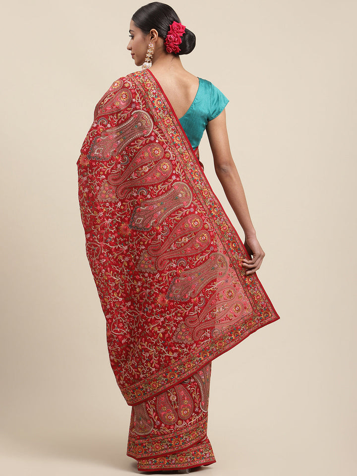 Resham Jaal Crepe Embroidered Saree