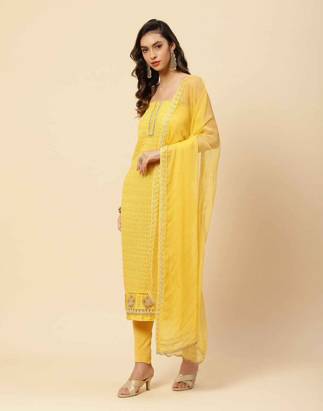 Embroidered Art Georgette Suit Piece With Chiffon Dupatta