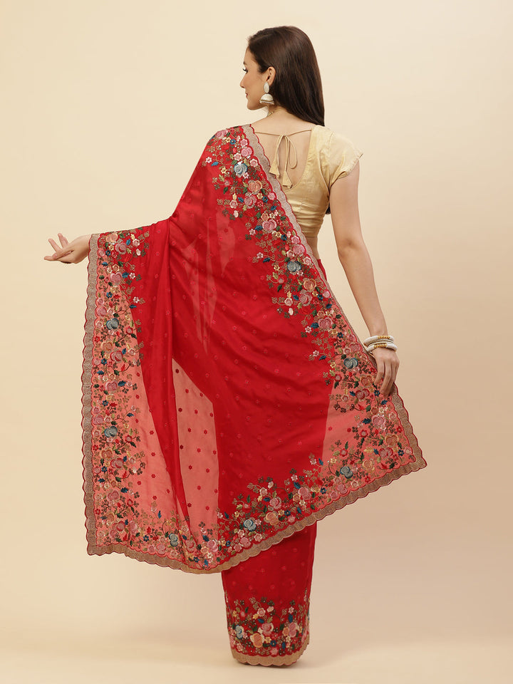 Resham Border Embroidered Georgette Saree