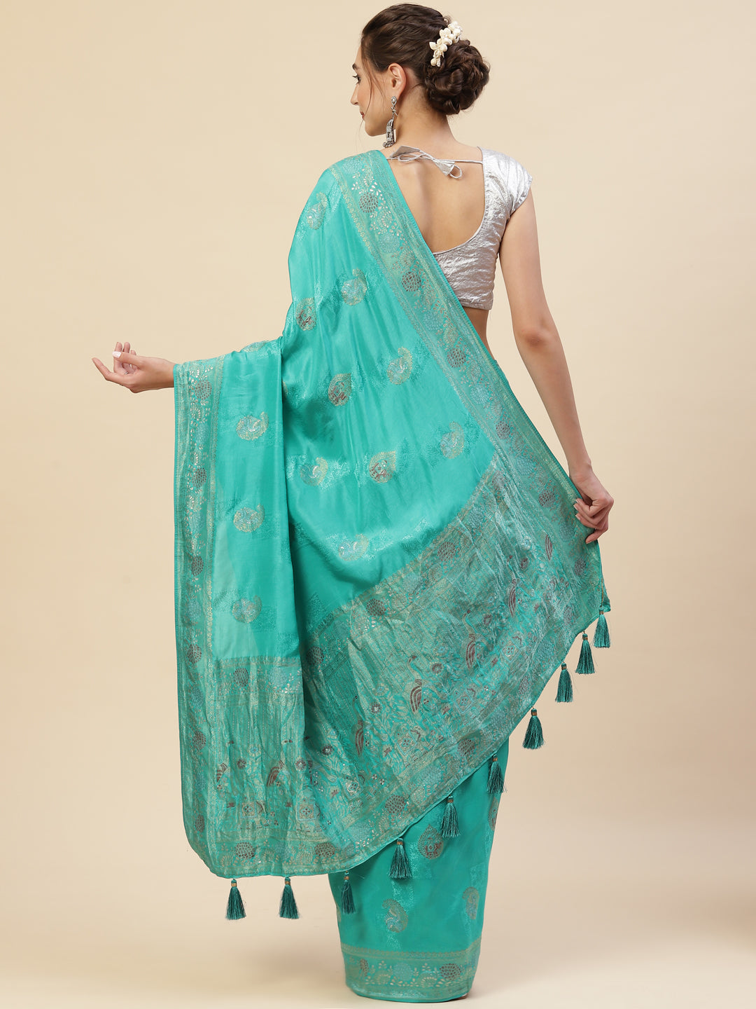 Zari Border Booti Banarasi Woven Saree