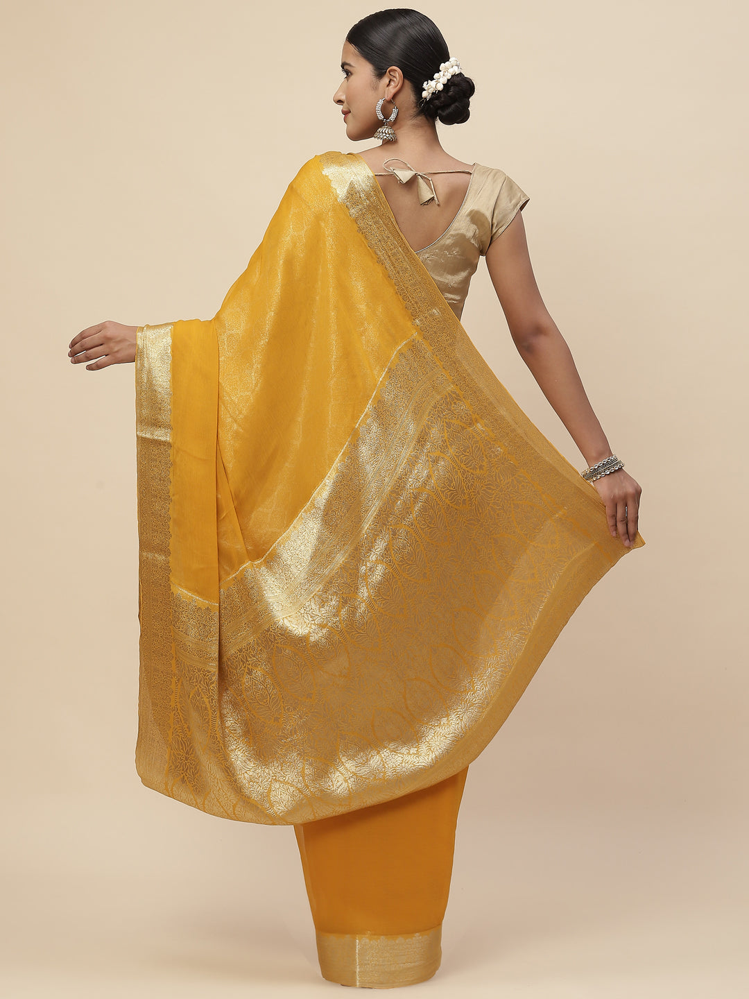 Zari Border Chiffon Plain Saree