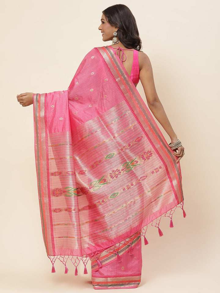 Zari Border Booti Woven Handloom Saree