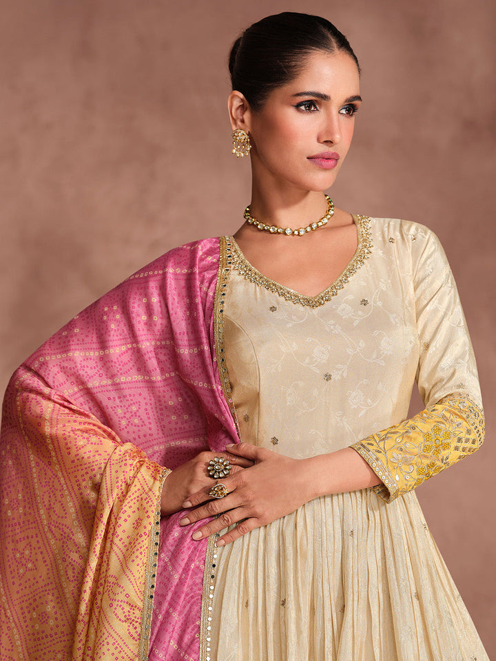 Embroidered Art Silk Suit With Pant &amp; Dupatta