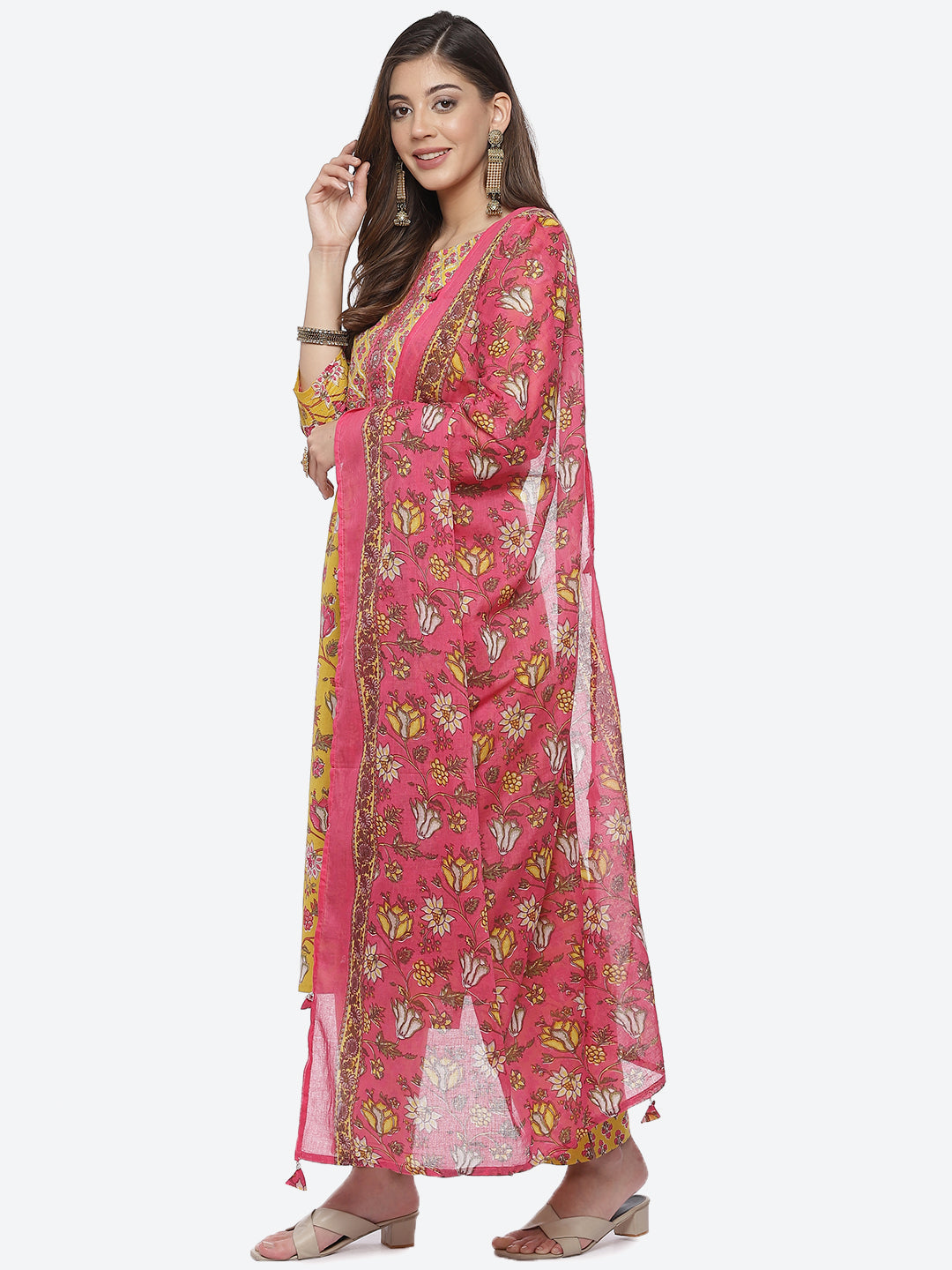 Floral Printed Cotton Stitched Salwar Kameez With Printed Cotton Dupatta