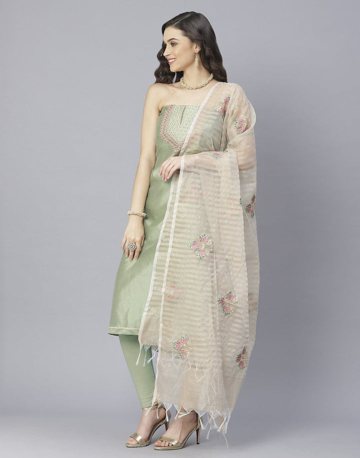 Chanderi Embroidered Suit Piece with fancy dupatta