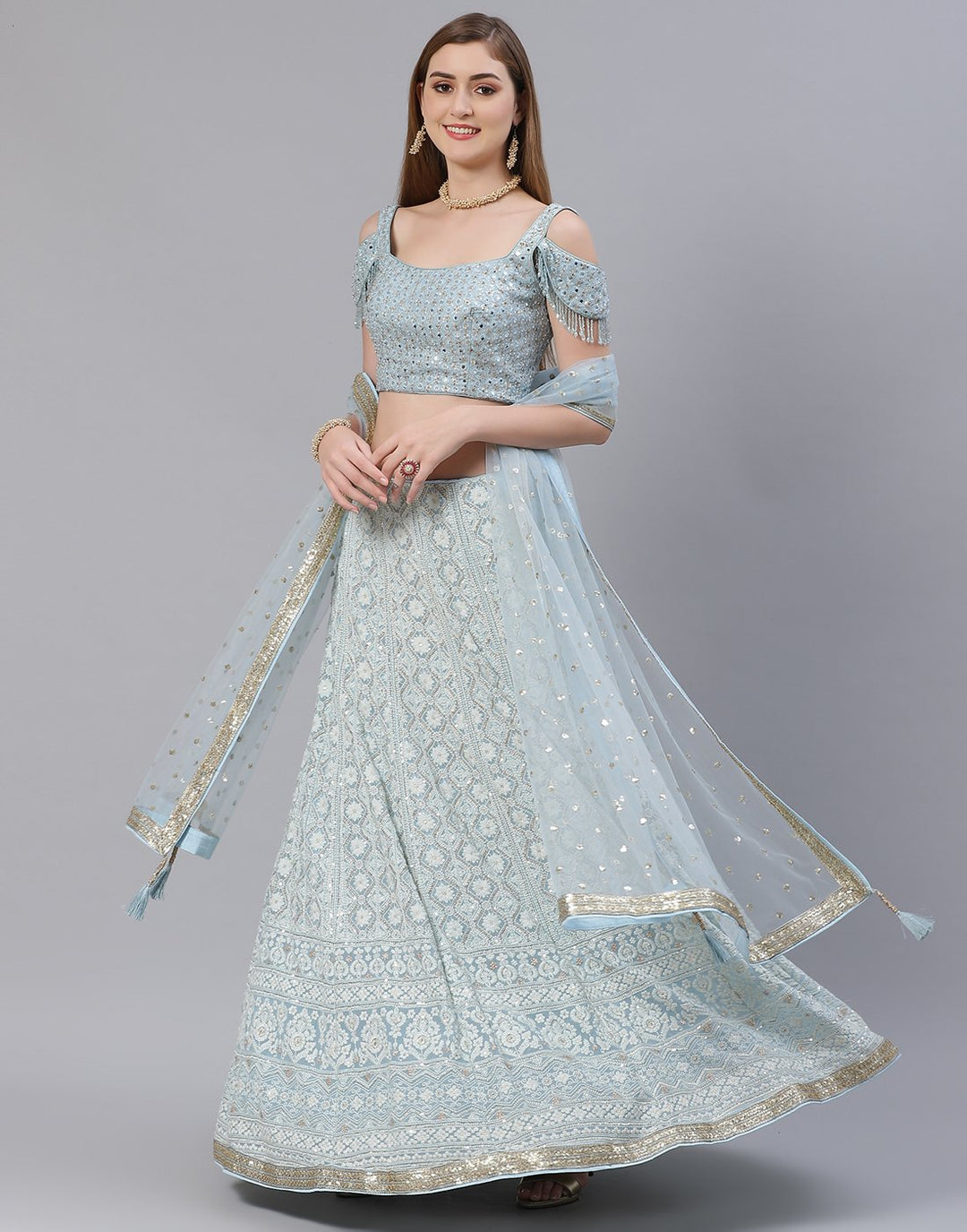 Georgette Lehenga With Short Off Shoulder Choli