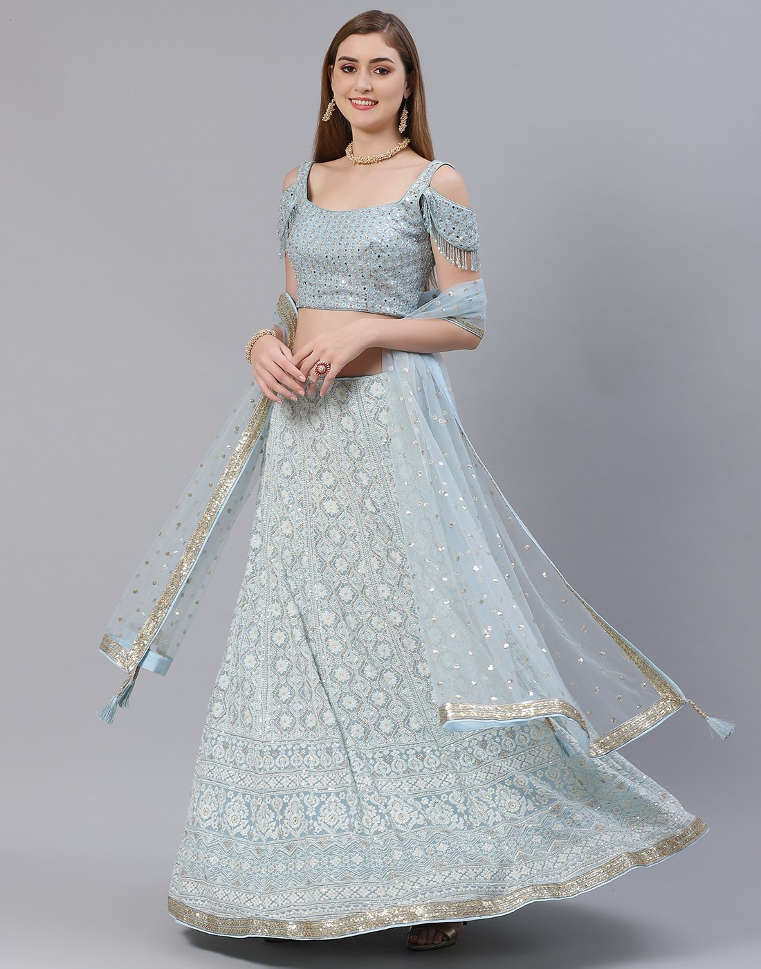 Georgette Lehenga With Short Off Shoulder Choli