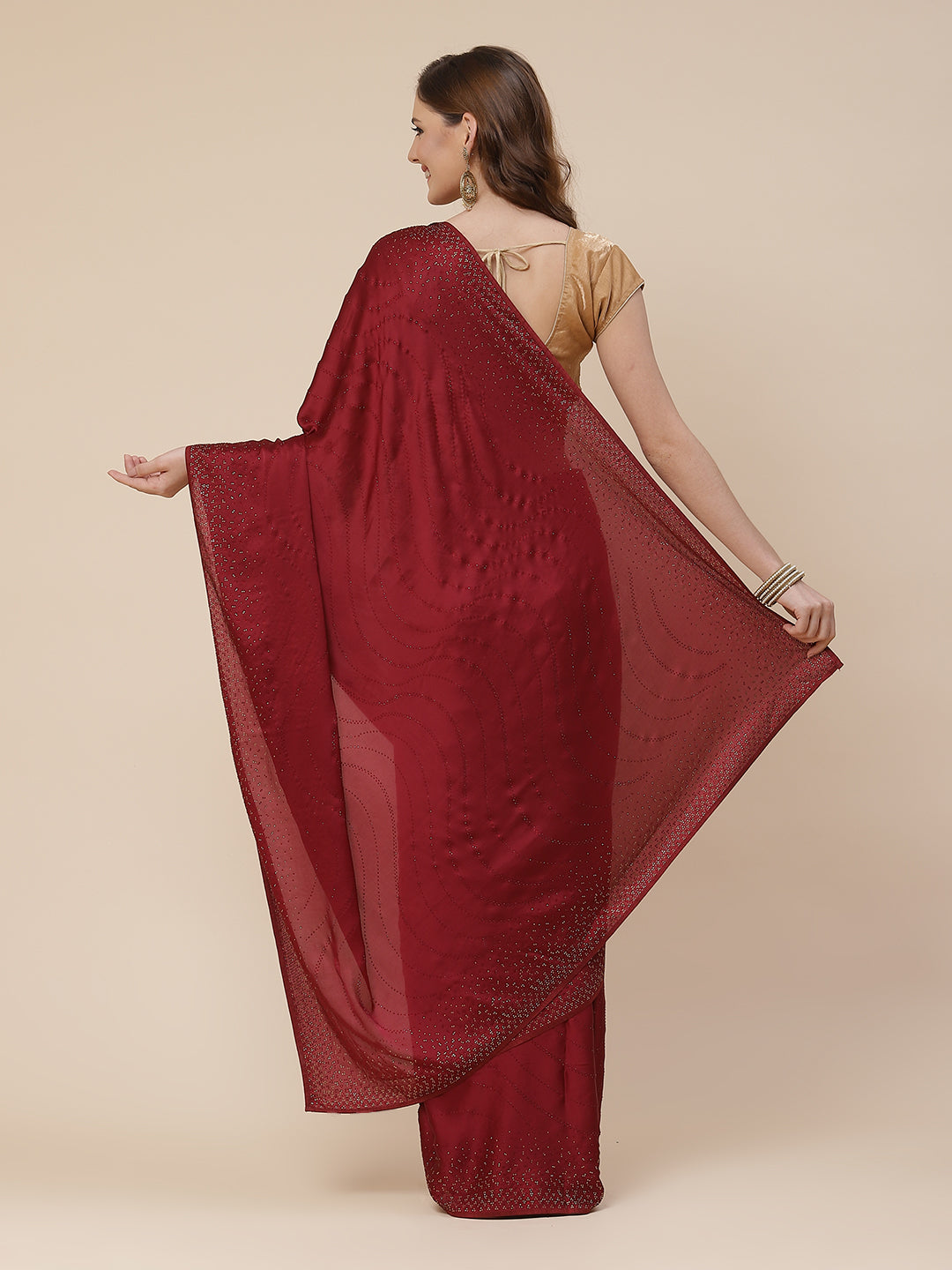 Stone Work Handloom Pure Satin Embroidered Saree