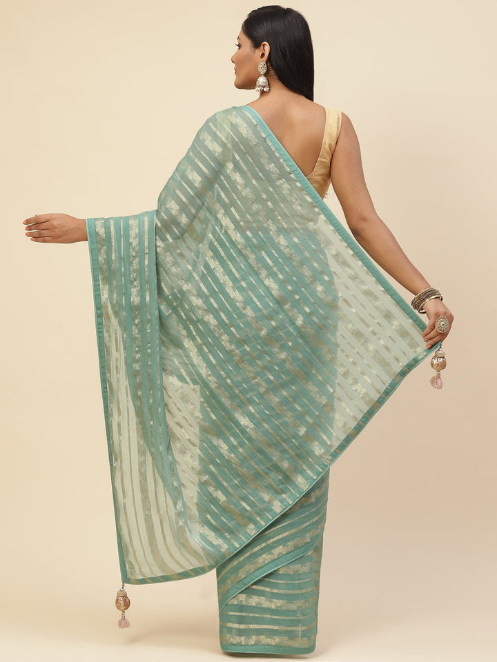 Zari Jaal Organza Plain Saree