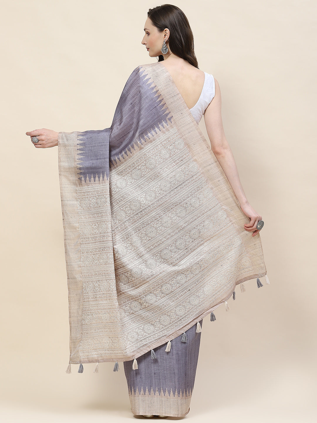 Plain Woven Tusser Saree