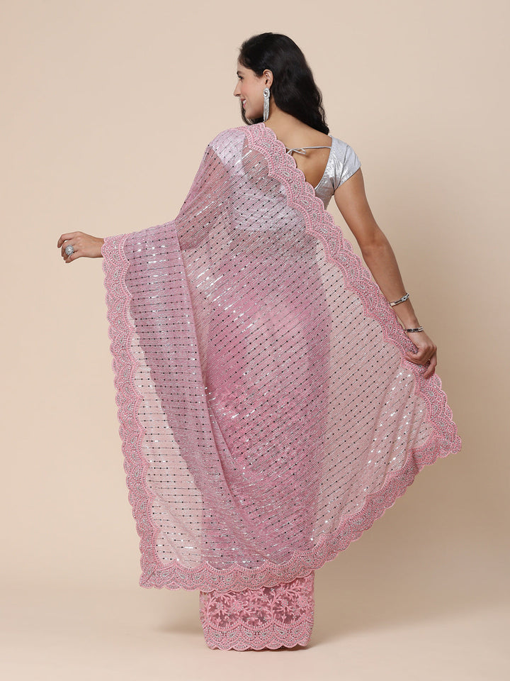 Stone work Handloom Net Embroidered Saree