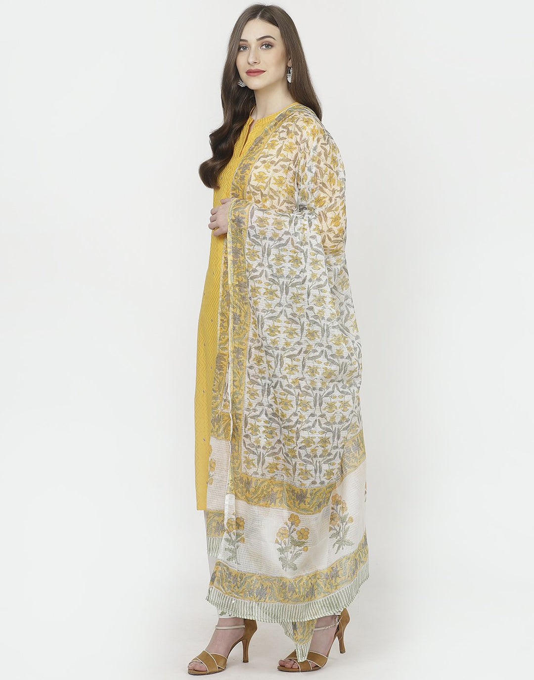 Yellow White Cotton Salwar Kameez