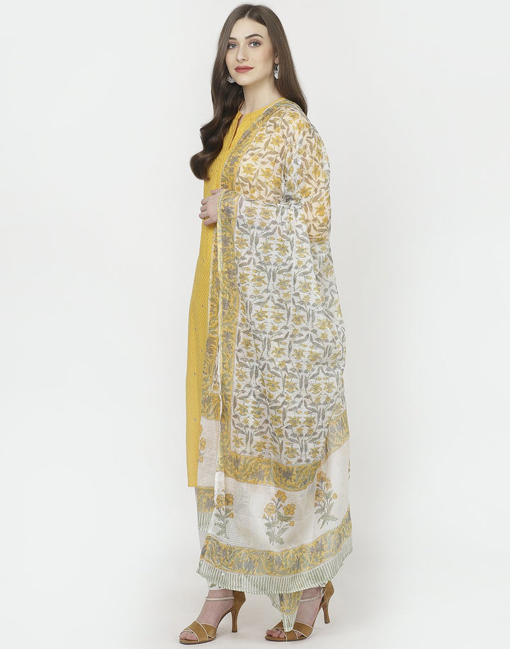 Yellow White Cotton Salwar Kameez