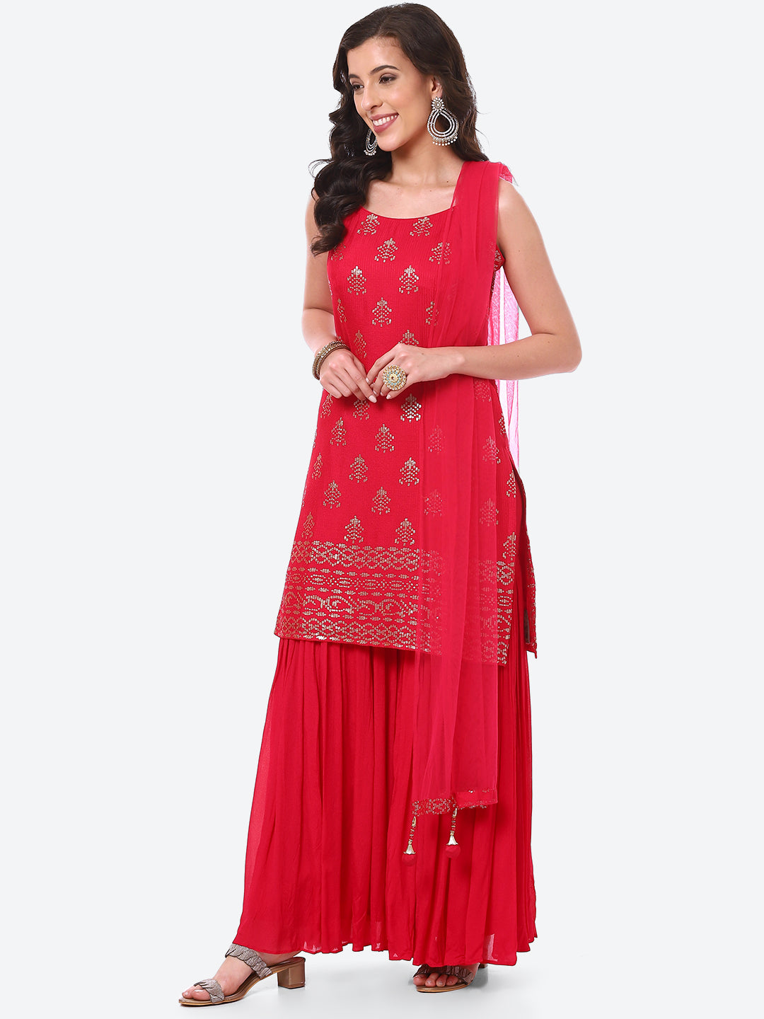 Sequin Work Georgette Kurti With Garara With Dupatta