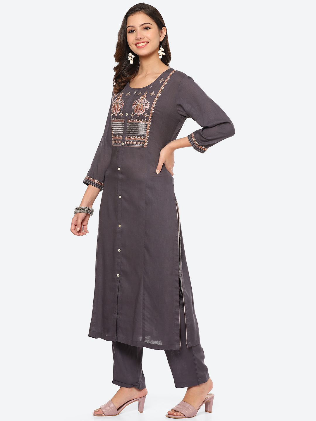 Resham Work Cotton Kurta With Pant