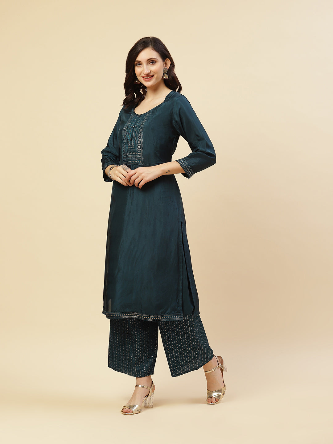 Sequence Embroidered Kurti With Palazzo