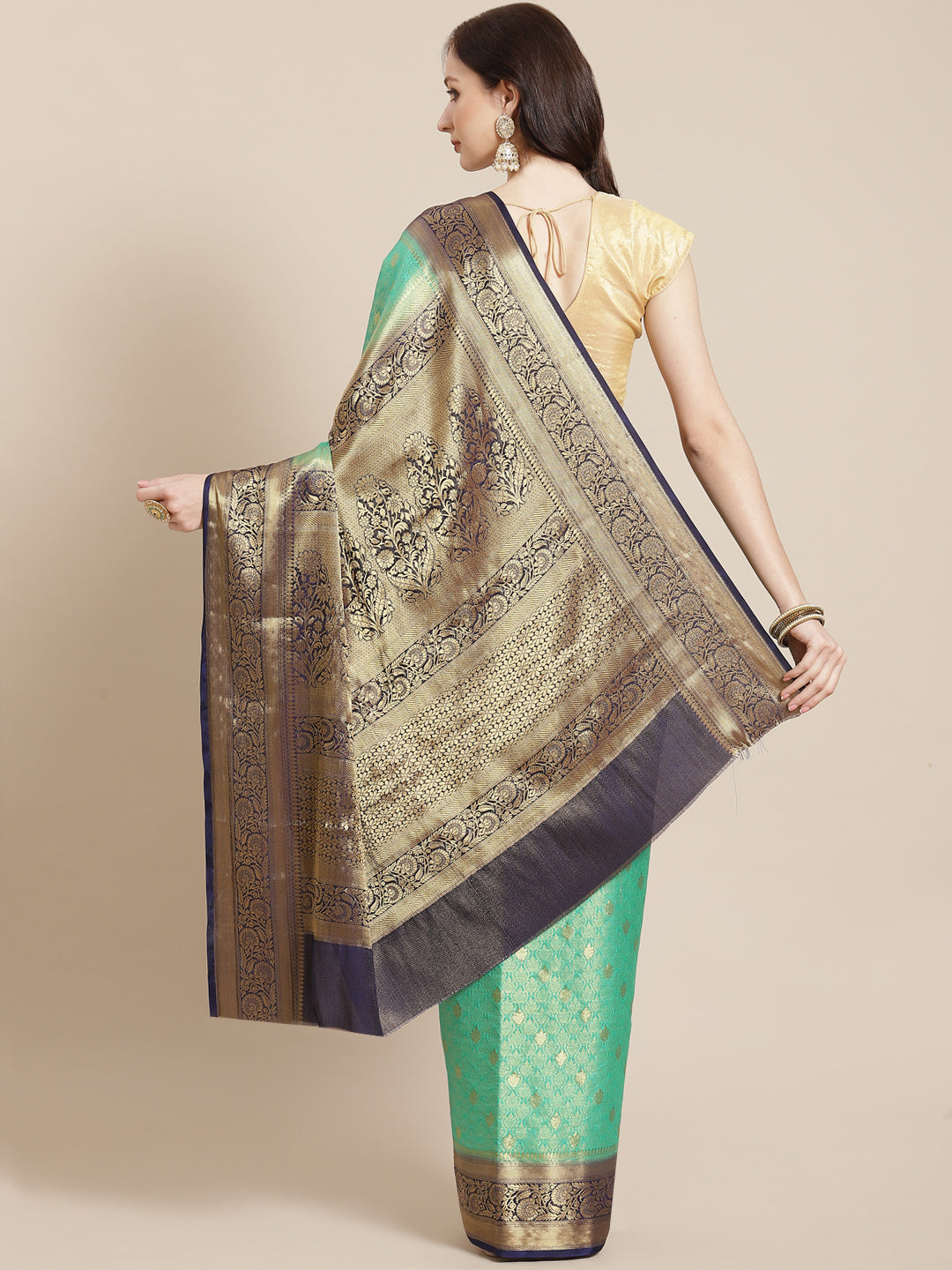 Brocade Zari Booti Art Handloom Woven Saree