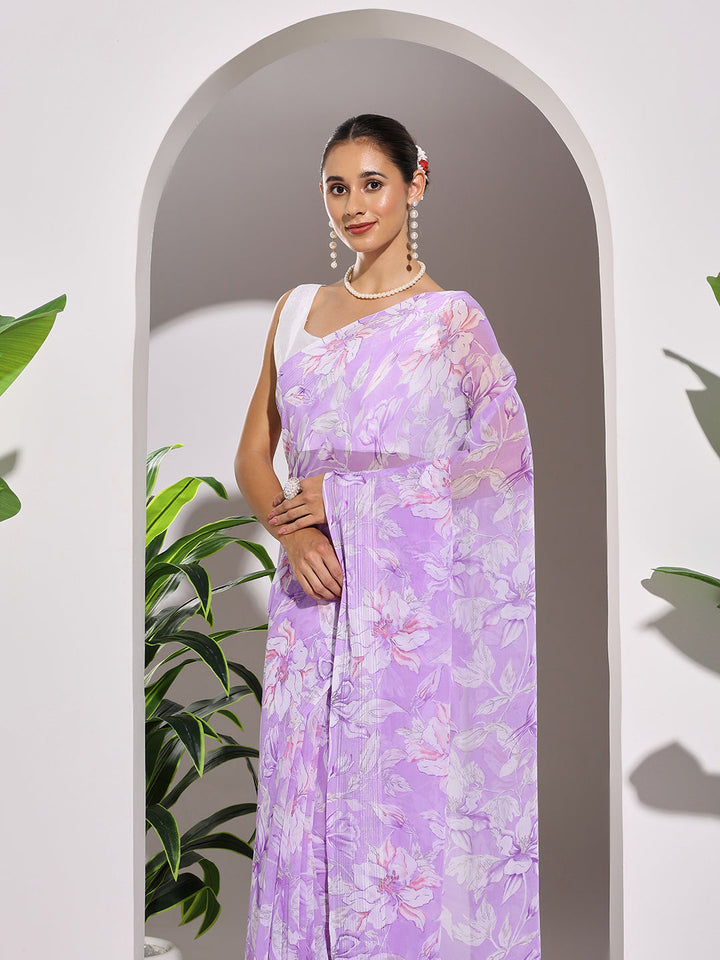 Floral Printed Georgette Saree