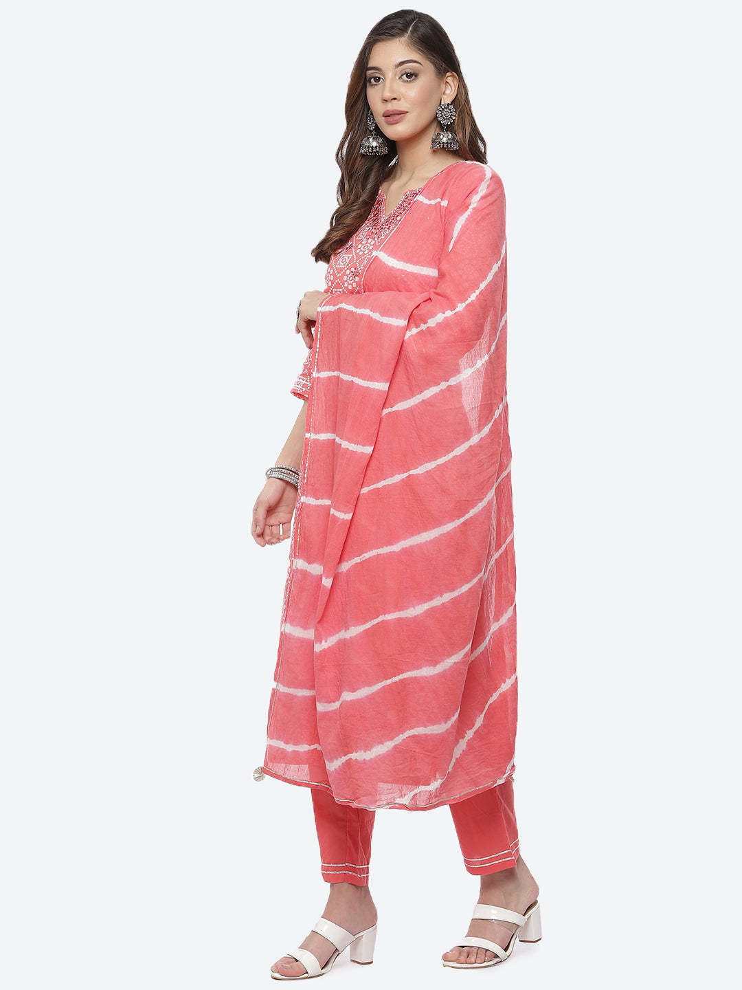 Resham Mirror Booti Cotton Stitched Salwar Kameez With Chiffon Dupatta