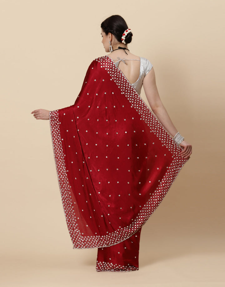 Stone Booti Pure Satin Embroided Saree