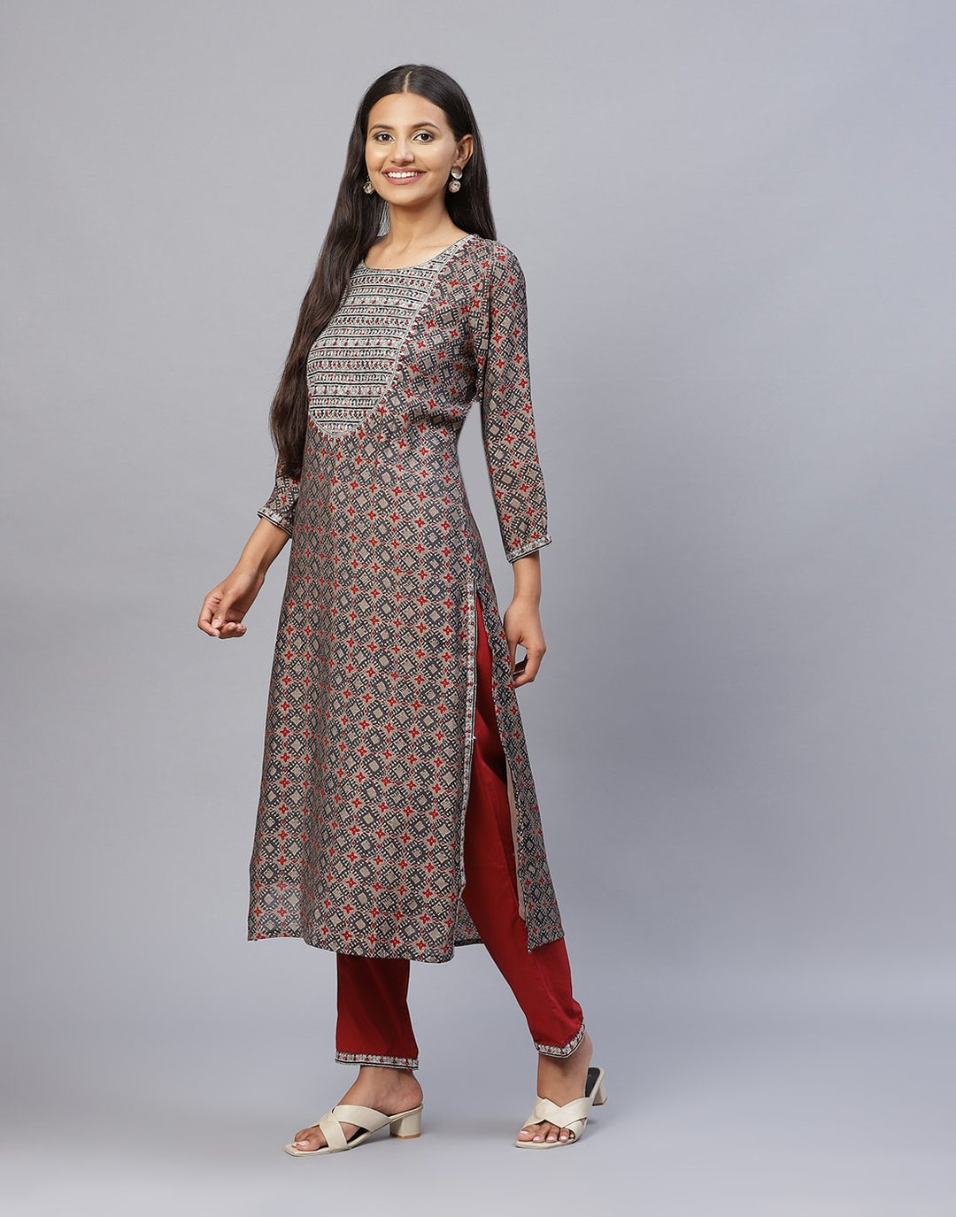 Yoke Embroidered Cotton Printed Kurti Pant Set