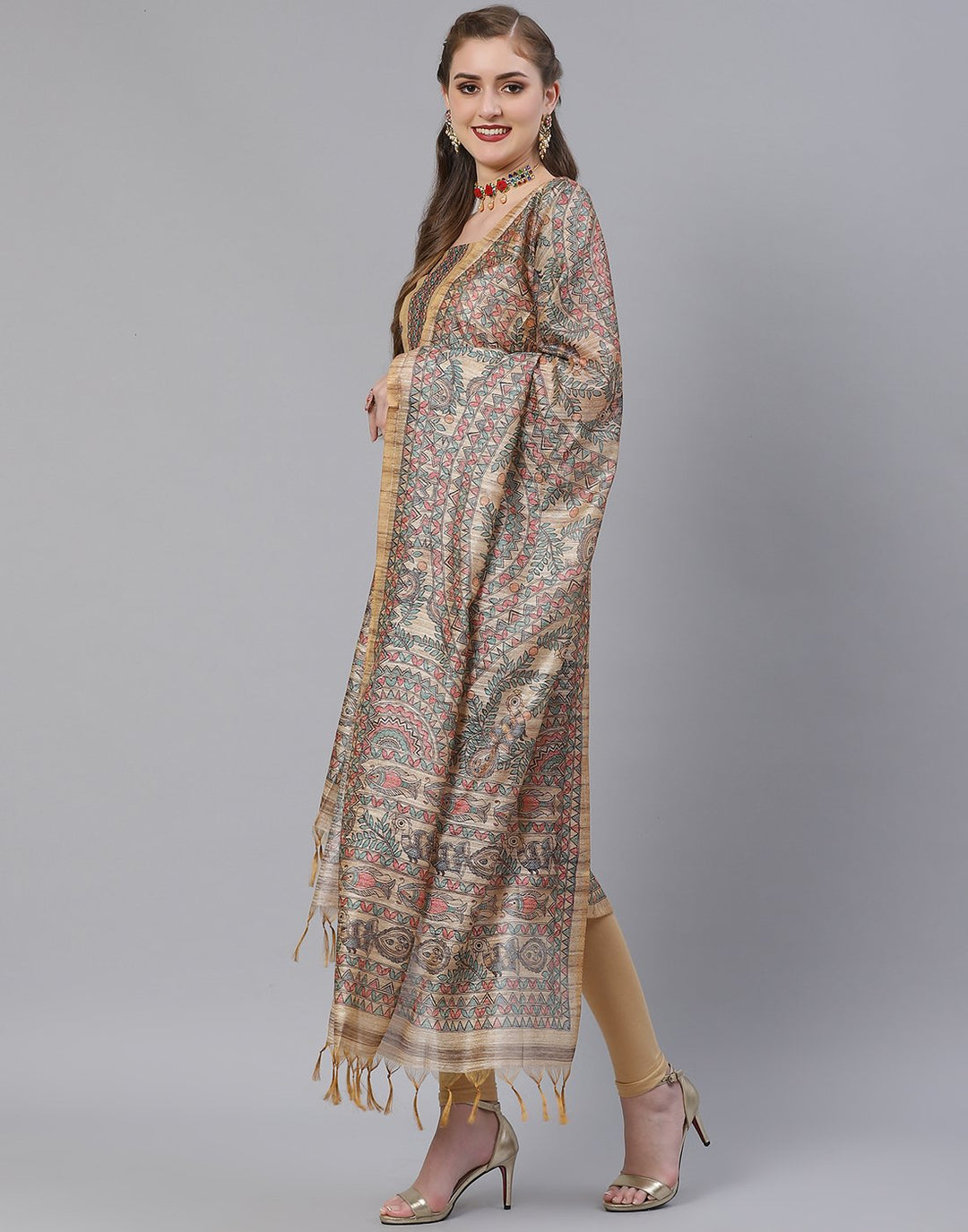 Chanderi embroidered Suit Set with Jaal dupatta