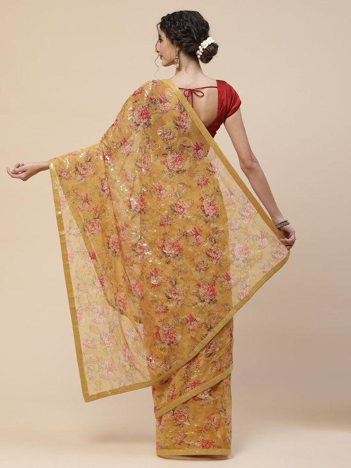 Floral Digital Printed Sequence Organza Saree