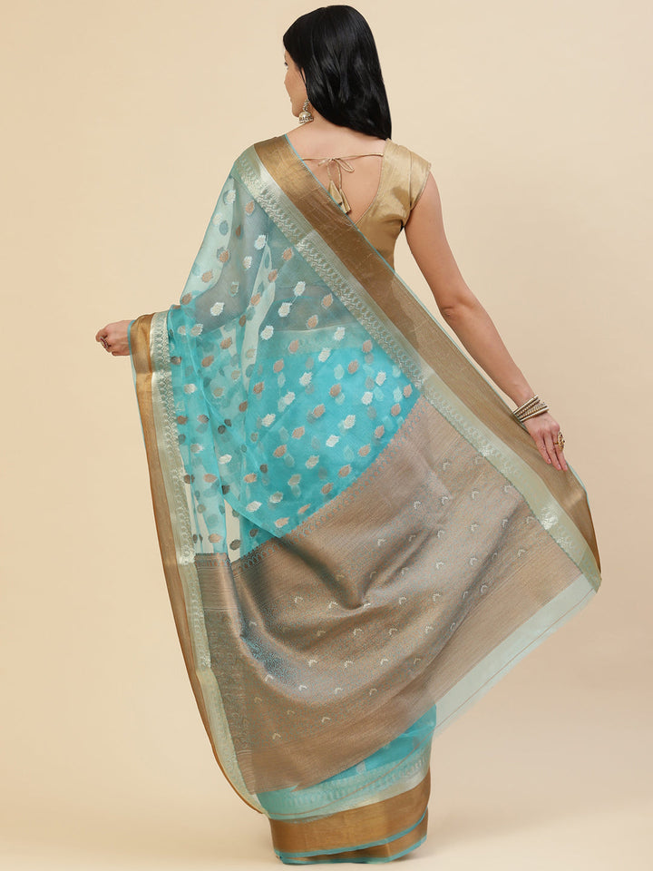 Antique Booti Organza Plain Saree
