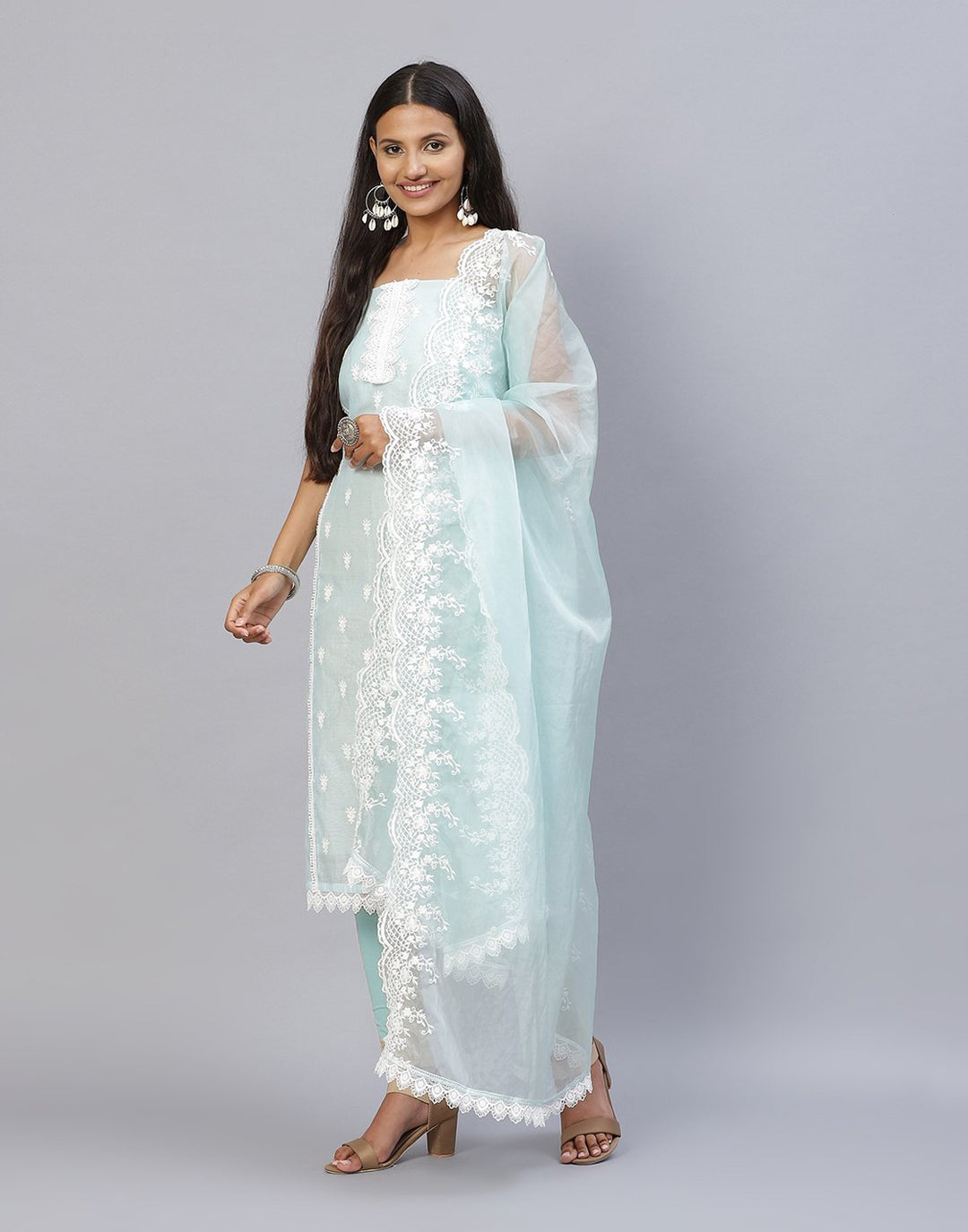 Embroidered Chanderi Suit Piece With Dupatta