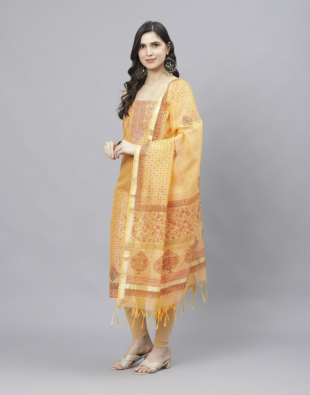 Embroidered Chanderi Suit Piece With Printed Chanderi Dupatta