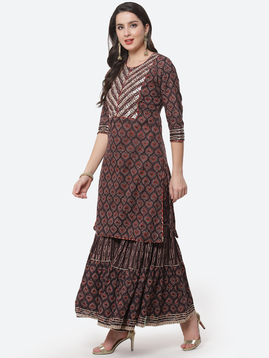 Printed Gota Patti Cotton Kurti With Sharara